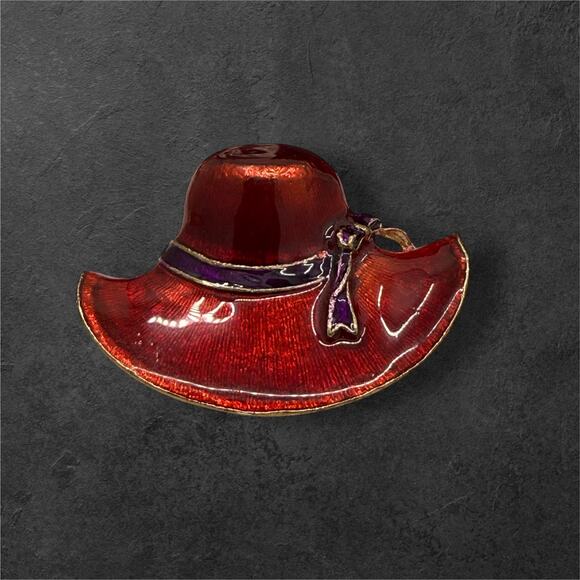 Vintage Red Hat Society Brooch Goldtone Red Purple Enamel Pin - Picture 2 of 6